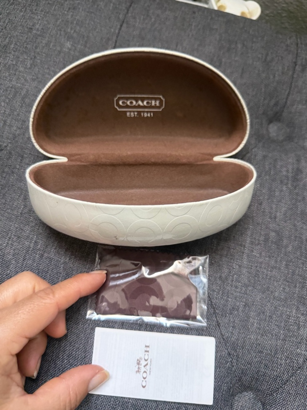 Coach White Embossed Sunglasses Case with Brown Interior